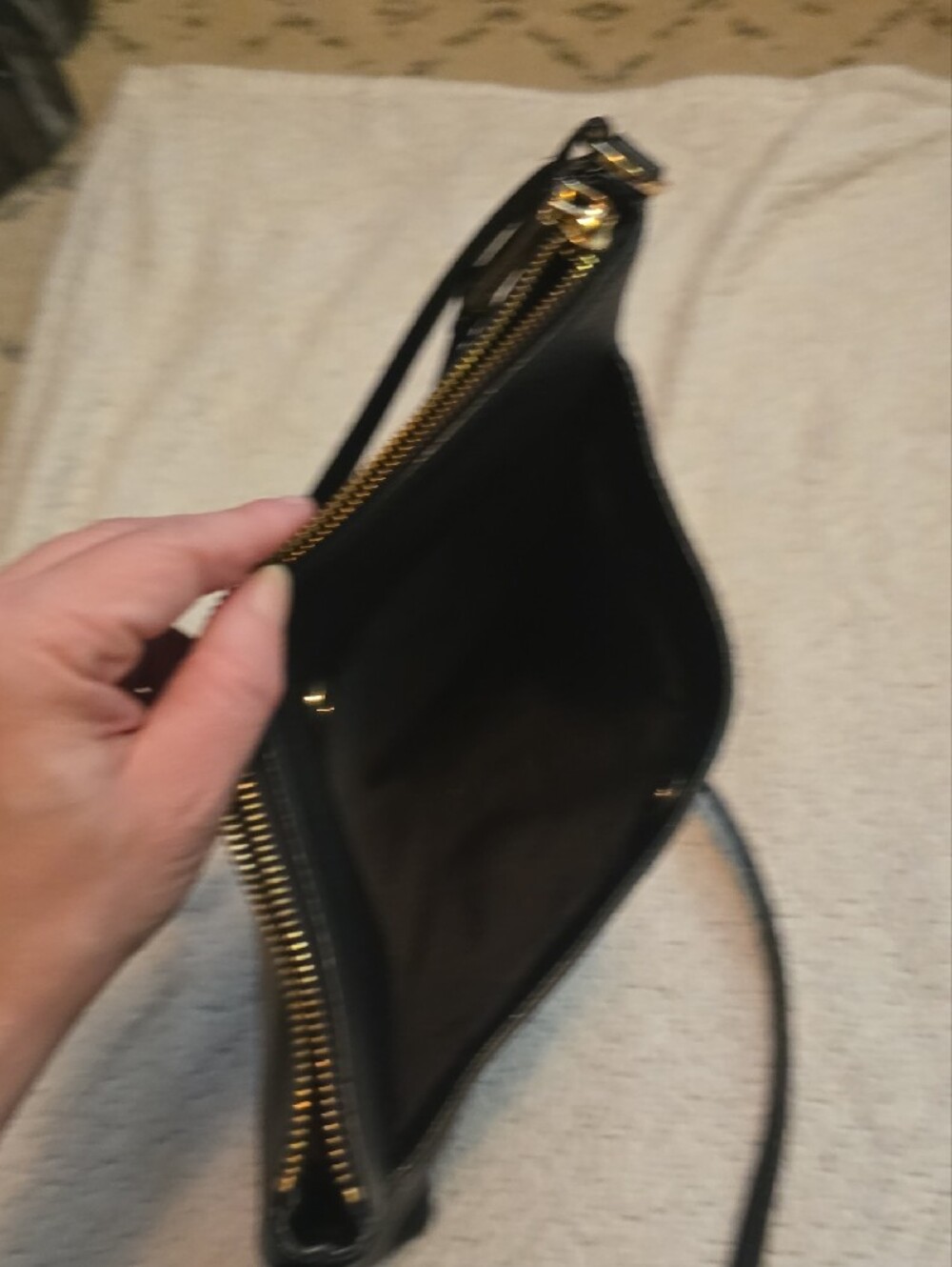 Butter-Soft Calvin Klein Black Pebbled Leather Crossbody Purse with Gold Accents - Picture 6 of 9